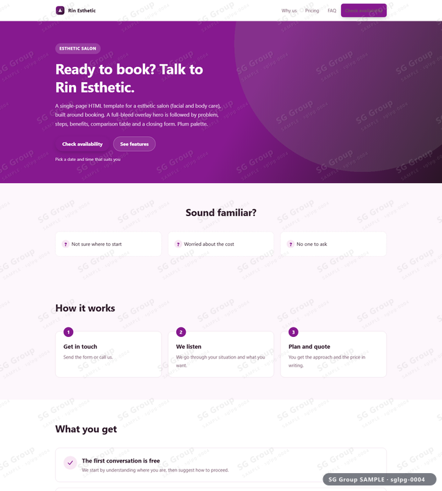 Thumbnail of Esthetic Salon — Booking | full-bleed overlay, Plum, an HTML landing-page template for esthetic salon aimed at booking.