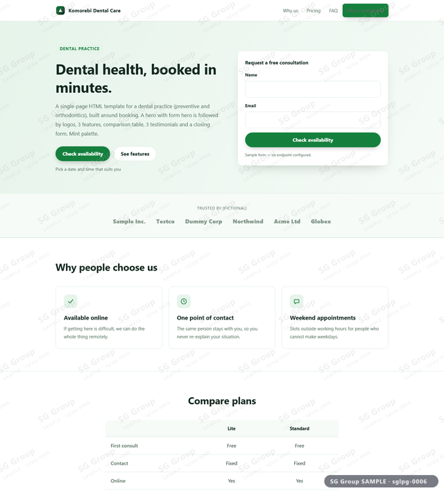 Thumbnail of Dental Practice — Booking | hero with form, Mint, an HTML landing-page template for dental practice aimed at booking.