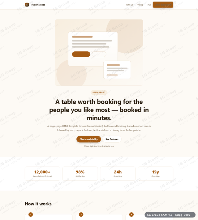 Thumbnail of Restaurant — Booking | media on top, Amber, an HTML landing-page template for restaurant aimed at booking.