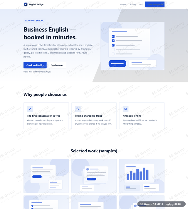 Thumbnail of Language School — Booking | checklist hero, Azure, an HTML landing-page template for language school aimed at booking.