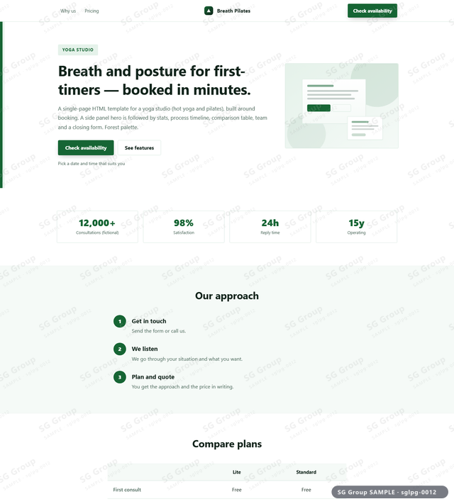 Thumbnail of Yoga Studio — Booking | side panel, Forest, an HTML landing-page template for yoga studio aimed at booking.