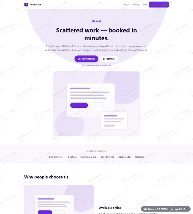 Thumbnail of B2B SaaS — Booking | centered with media, Violet, an HTML landing-page template for b2b saas aimed at booking.