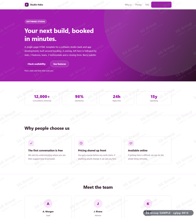 Thumbnail of Software Studio — Booking | overlay, left, Berry, an HTML landing-page template for software studio aimed at booking.