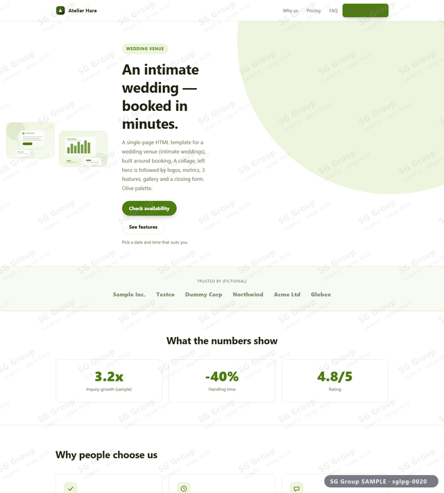 Thumbnail of Wedding Venue — Booking | collage, left, Olive, an HTML landing-page template for wedding venue aimed at booking.
