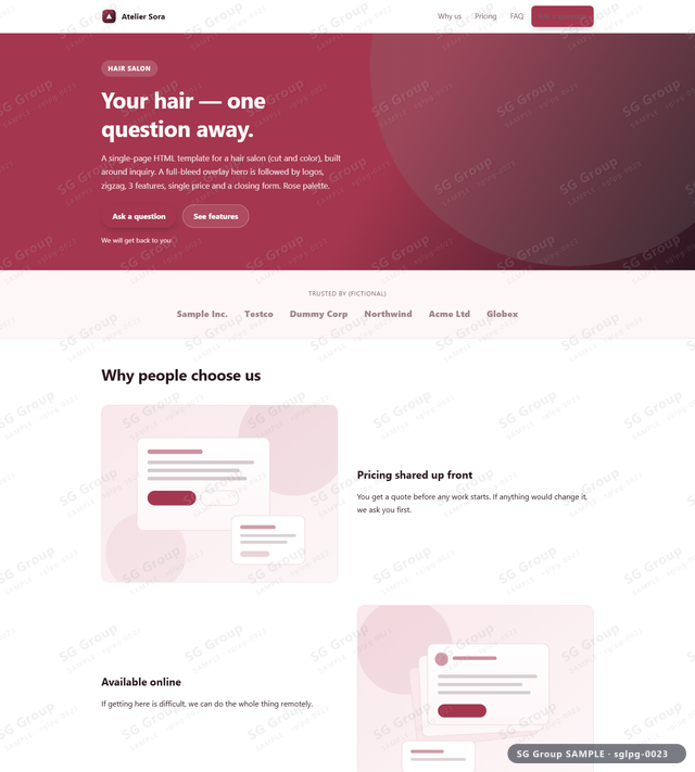 Thumbnail of Hair Salon — Inquiry | full-bleed overlay, Rose, an HTML landing-page template for hair salon aimed at inquiry.