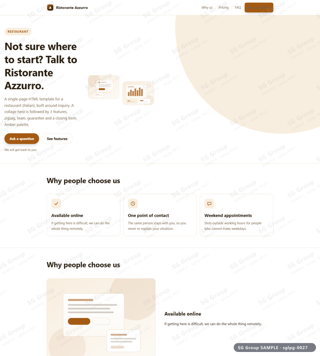 Thumbnail of Restaurant — Inquiry | collage, Amber, an HTML landing-page template for restaurant aimed at inquiry.