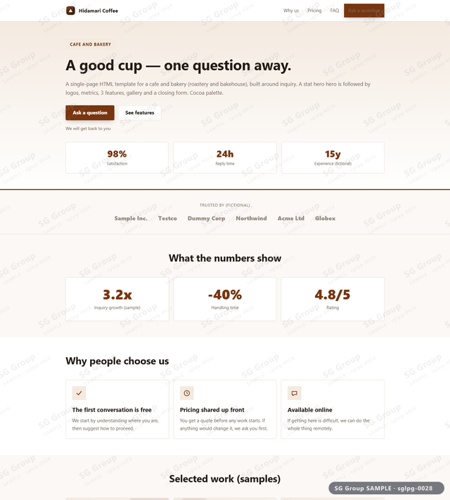 Thumbnail of Cafe and Bakery — Inquiry | stat hero, Cocoa, an HTML landing-page template for cafe and bakery aimed at inquiry.