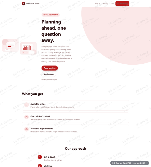 Thumbnail of Insurance Agency — Inquiry | collage, left, Crimson, an HTML landing-page template for insurance agency aimed at inquiry.