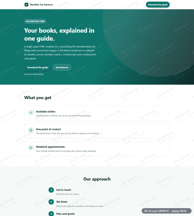 Thumbnail of Accounting Firm — Lead Magnet | full-bleed overlay, Teal, an HTML landing-page template for accounting firm aimed at lead magnet.