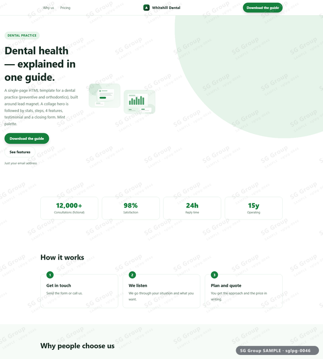 Thumbnail of Dental Practice — Lead Magnet | collage, Mint, an HTML landing-page template for dental practice aimed at lead magnet.