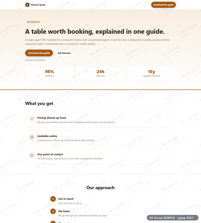 Thumbnail of Restaurant — Lead Magnet | stat hero, Amber, an HTML landing-page template for restaurant aimed at lead magnet.