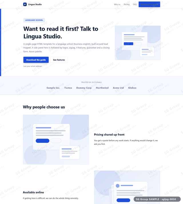 Thumbnail of Language School — Lead Magnet | side panel, Azure, an HTML landing-page template for language school aimed at lead magnet.