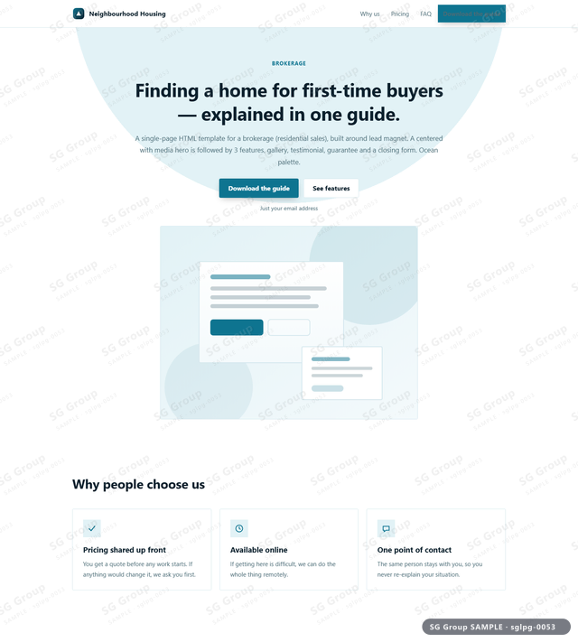 Thumbnail of Brokerage — Lead Magnet | centered with media, Ocean, an HTML landing-page template for brokerage aimed at lead magnet.