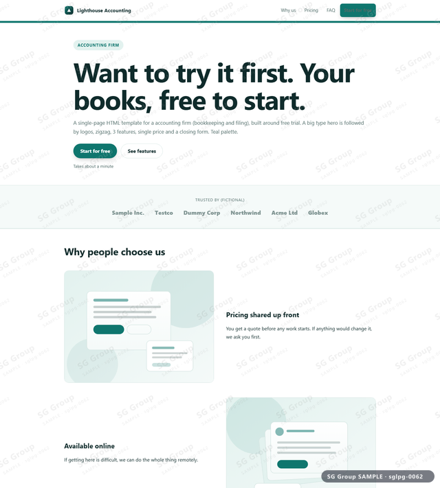 Thumbnail of Accounting Firm — Free Trial | big type, Teal, an HTML landing-page template for accounting firm aimed at free trial.
