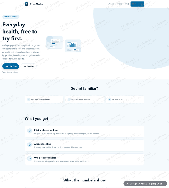 Thumbnail of General Clinic — Free Trial | collage, Sky, an HTML landing-page template for general clinic aimed at free trial.