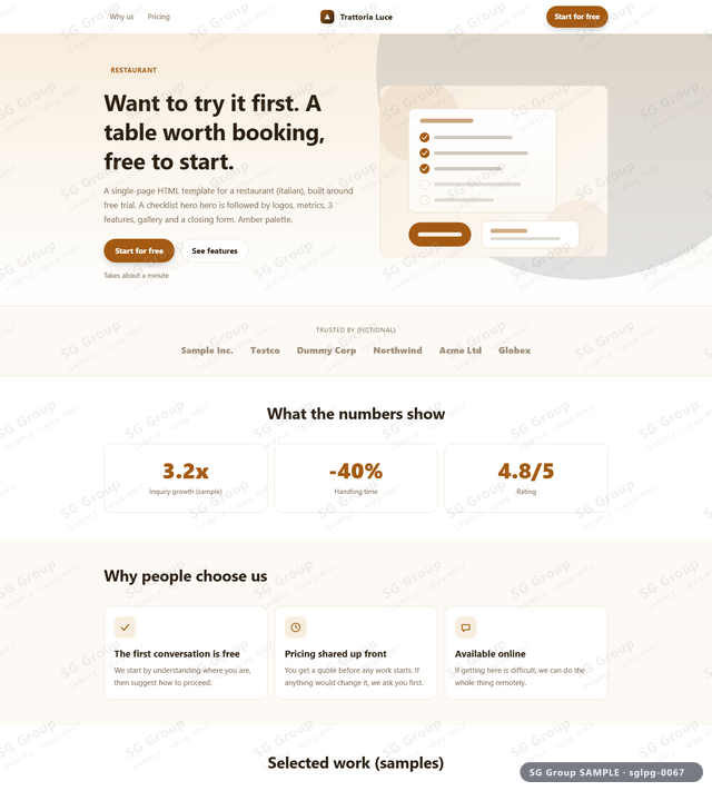 Thumbnail of Restaurant — Free Trial | checklist hero, Amber, an HTML landing-page template for restaurant aimed at free trial.
