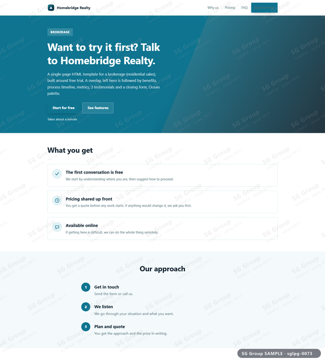 Thumbnail of Brokerage — Free Trial | overlay, left, Ocean, an HTML landing-page template for brokerage aimed at free trial.