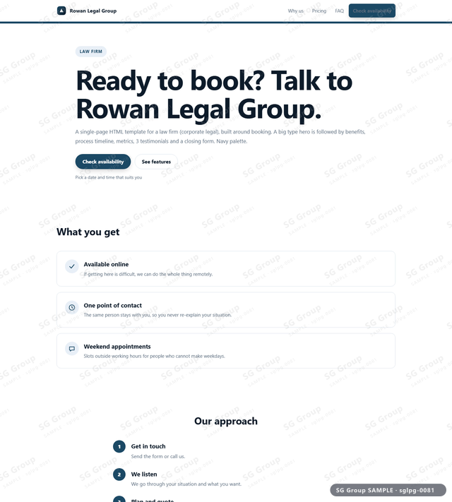 Thumbnail of Law Firm — Booking | big type, Navy, an HTML landing-page template for law firm aimed at booking.