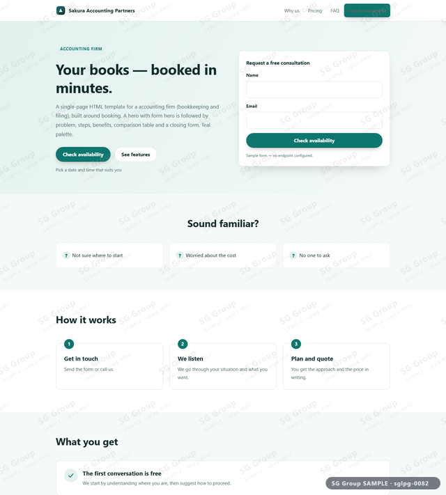 Thumbnail of Accounting Firm — Booking | hero with form, Teal, an HTML landing-page template for accounting firm aimed at booking.