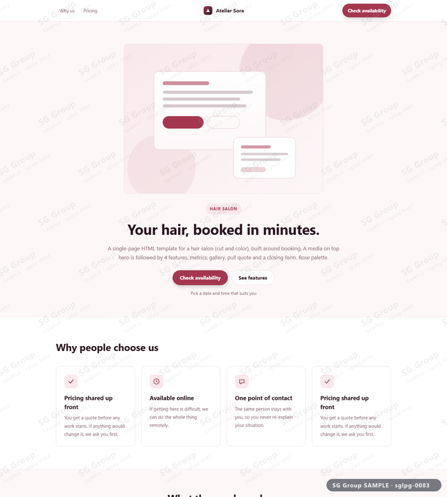 Thumbnail of Hair Salon — Booking | media on top, Rose, an HTML landing-page template for hair salon aimed at booking.
