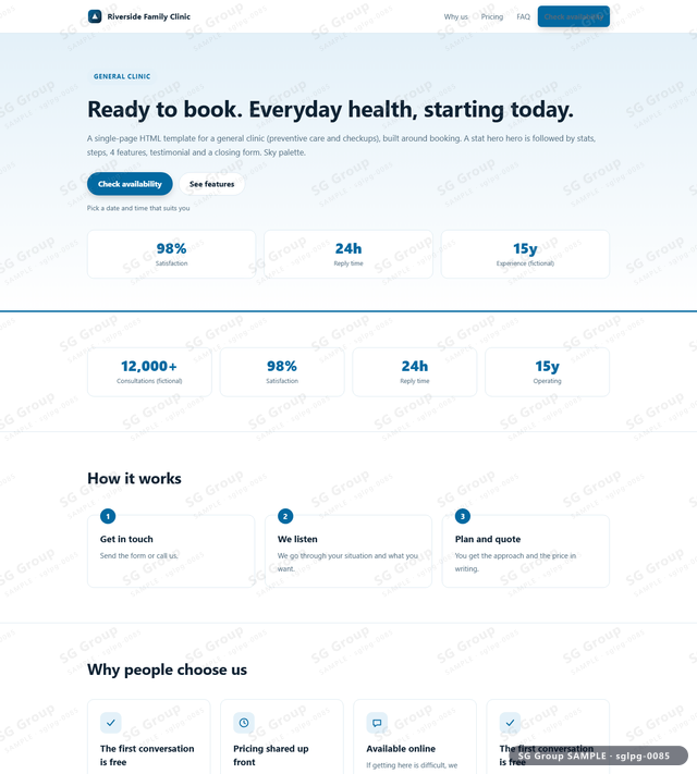 Thumbnail of General Clinic — Booking | stat hero, Sky, an HTML landing-page template for general clinic aimed at booking.