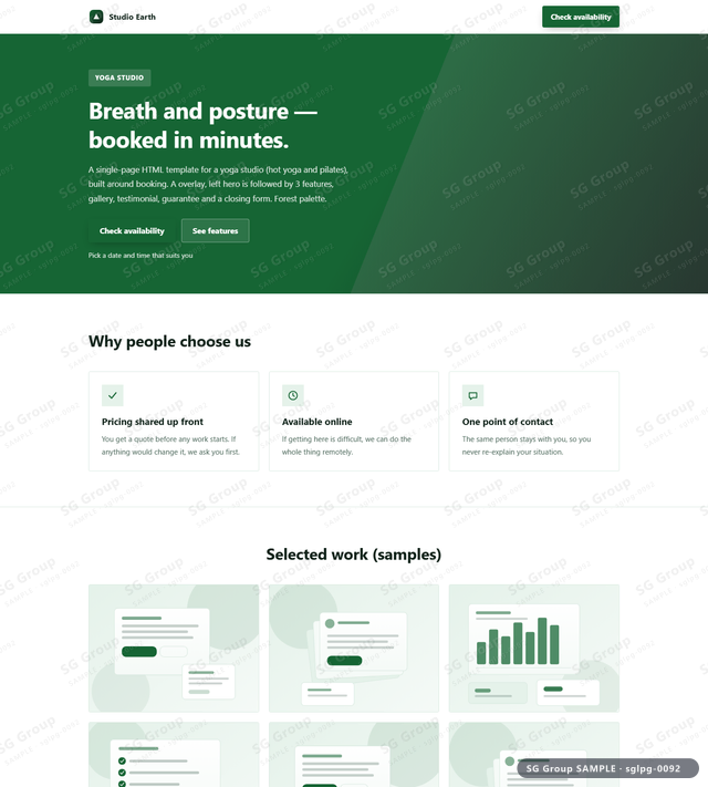 Thumbnail of Yoga Studio — Booking | overlay, left, Forest, an HTML landing-page template for yoga studio aimed at booking.