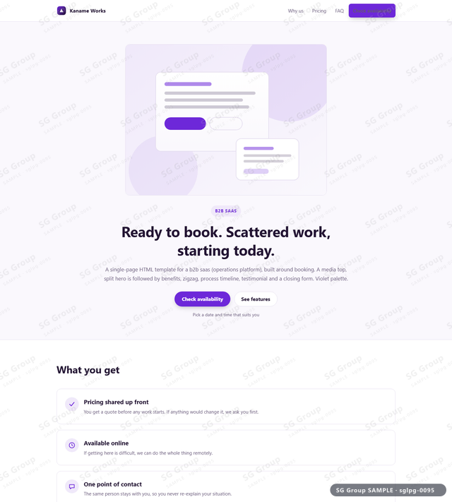 Thumbnail of B2B SaaS — Booking | media top, split, Violet, an HTML landing-page template for b2b saas aimed at booking.