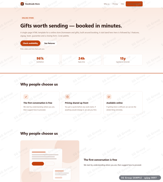 Thumbnail of Online Store — Booking | stat band hero, Coral, an HTML landing-page template for online store aimed at booking.