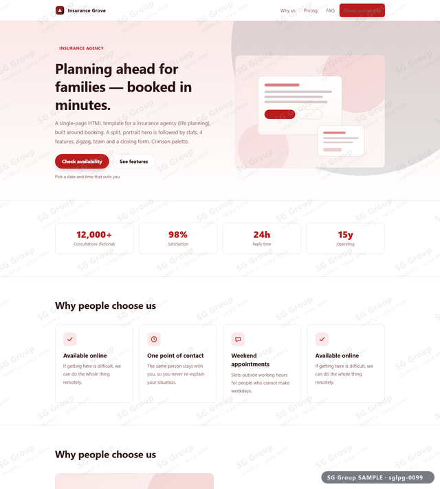 Thumbnail of Insurance Agency — Booking | split, portrait, Crimson, an HTML landing-page template for insurance agency aimed at booking.