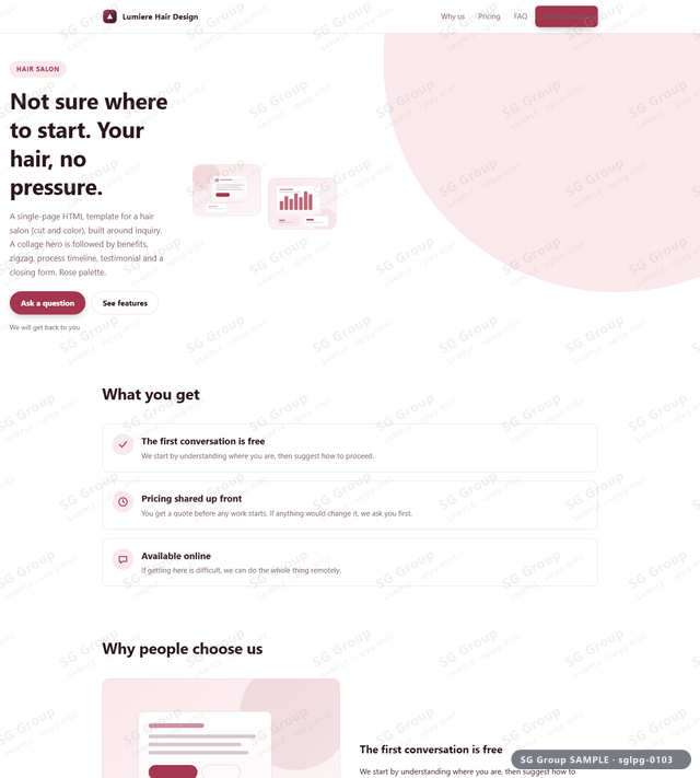 Thumbnail of Hair Salon — Inquiry | collage, Rose, an HTML landing-page template for hair salon aimed at inquiry.