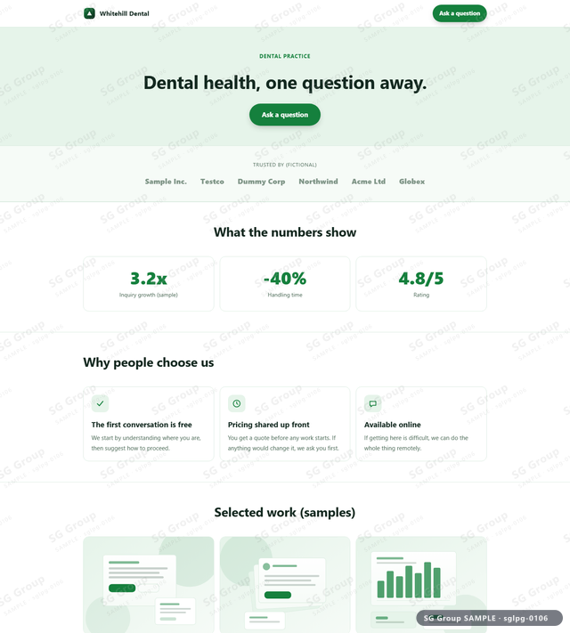 Thumbnail of Dental Practice — Inquiry | banner CTA, Mint, an HTML landing-page template for dental practice aimed at inquiry.