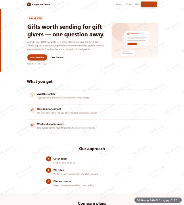 Thumbnail of Online Store — Inquiry | side panel, right, Coral, an HTML landing-page template for online store aimed at inquiry.