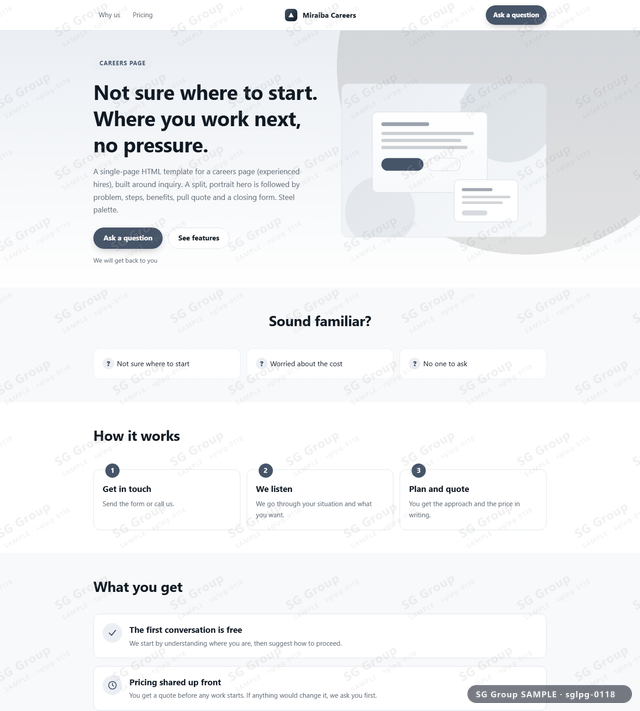 Thumbnail of Careers Page — Inquiry | split, portrait, Steel, an HTML landing-page template for careers page aimed at inquiry.