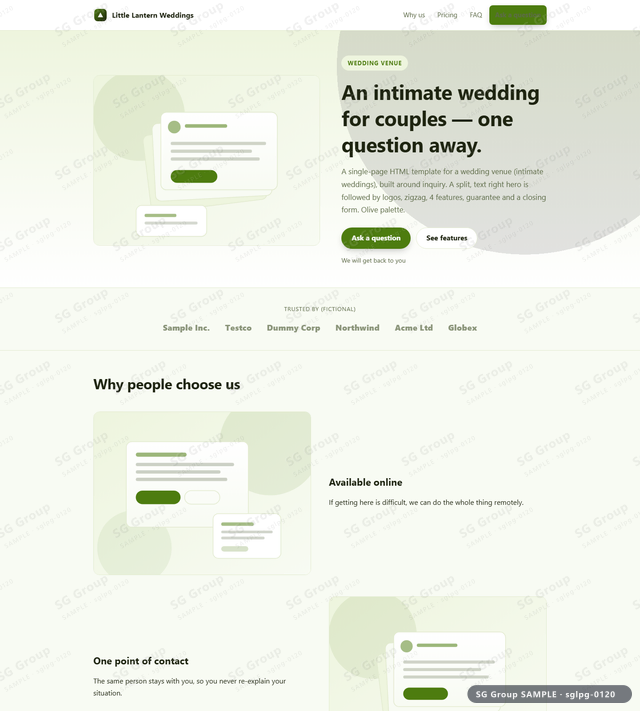 Thumbnail of Wedding Venue — Inquiry | split, text right, Olive, an HTML landing-page template for wedding venue aimed at inquiry.