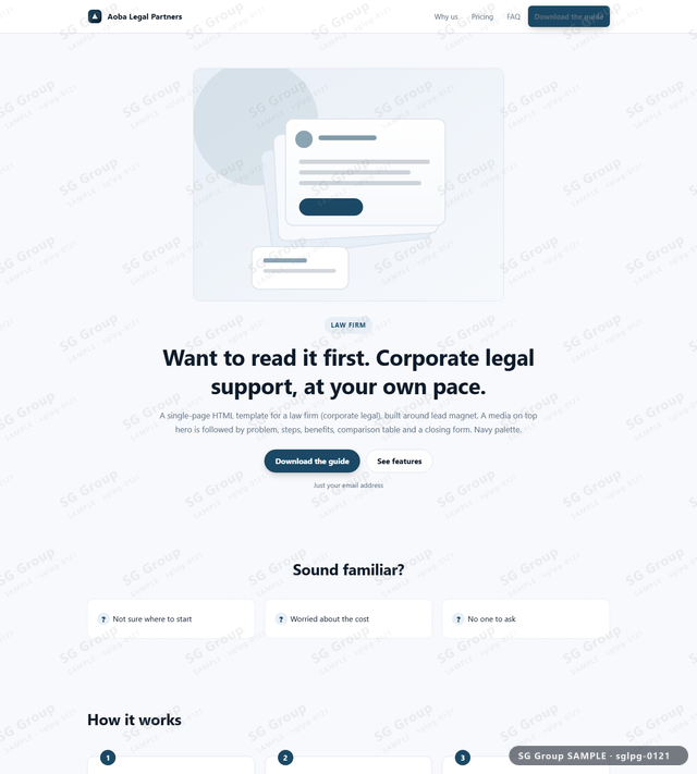 Thumbnail of Law Firm — Lead Magnet | media on top, Navy, an HTML landing-page template for law firm aimed at lead magnet.