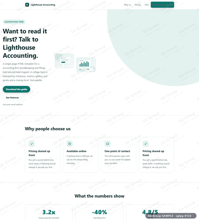 Thumbnail of Accounting Firm — Lead Magnet | collage, Teal, an HTML landing-page template for accounting firm aimed at lead magnet.