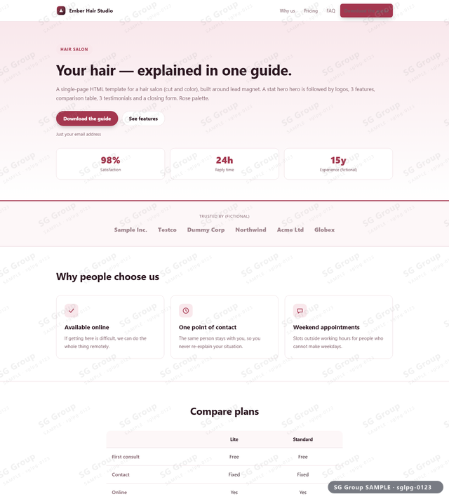 Thumbnail of Hair Salon — Lead Magnet | stat hero, Rose, an HTML landing-page template for hair salon aimed at lead magnet.