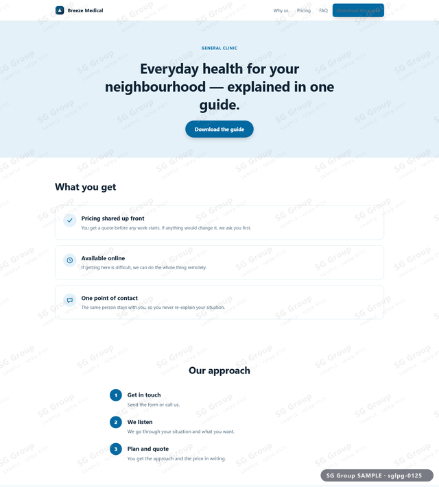 Thumbnail of General Clinic — Lead Magnet | banner CTA, Sky, an HTML landing-page template for general clinic aimed at lead magnet.