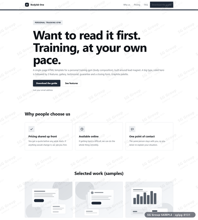 Thumbnail of Personal Training Gym — Lead Magnet | big type, ruled, Graphite, an HTML landing-page template for personal training gym aimed at lead magnet.