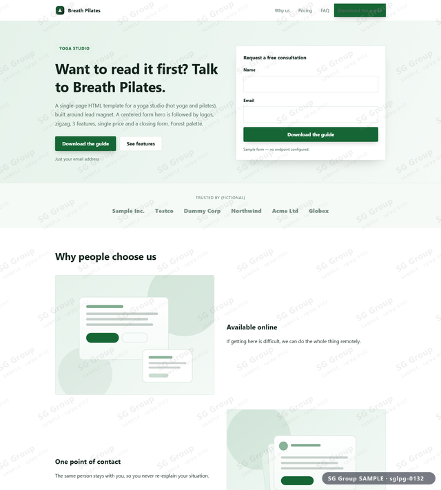 Thumbnail of Yoga Studio — Lead Magnet | centered form, Forest, an HTML landing-page template for yoga studio aimed at lead magnet.