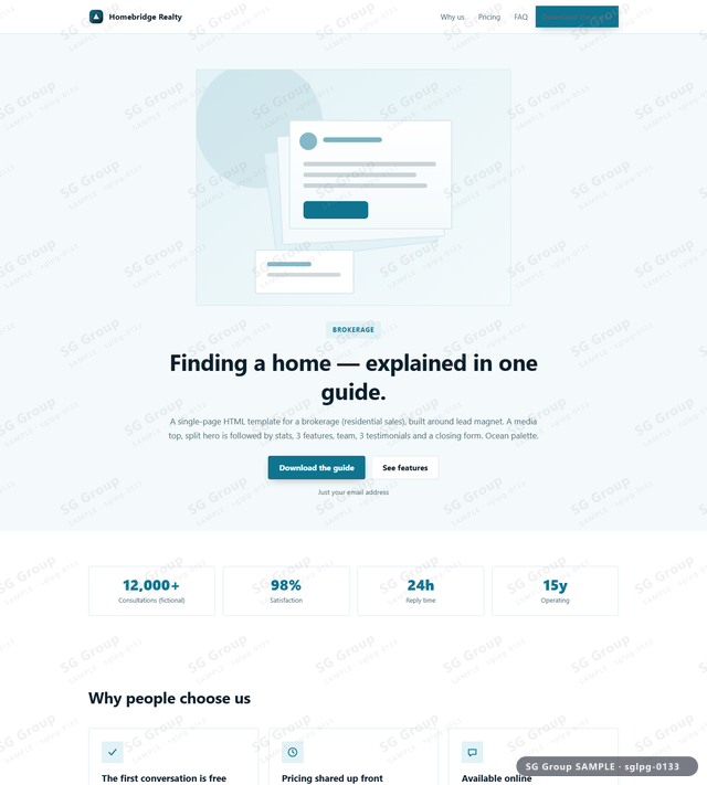 Thumbnail of Brokerage — Lead Magnet | media top, split, Ocean, an HTML landing-page template for brokerage aimed at lead magnet.