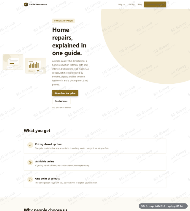 Thumbnail of Home Renovation — Lead Magnet | collage, left, Sand, an HTML landing-page template for home renovation aimed at lead magnet.