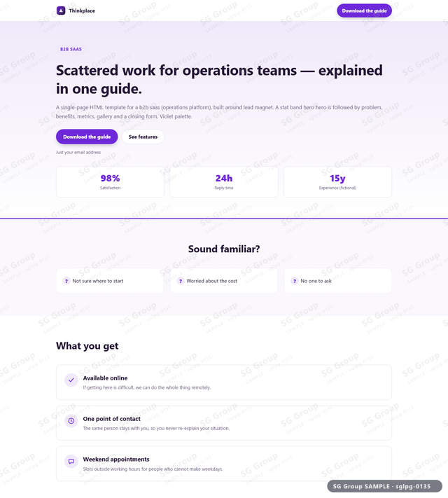 Thumbnail of B2B SaaS — Lead Magnet | stat band hero, Violet, an HTML landing-page template for b2b saas aimed at lead magnet.