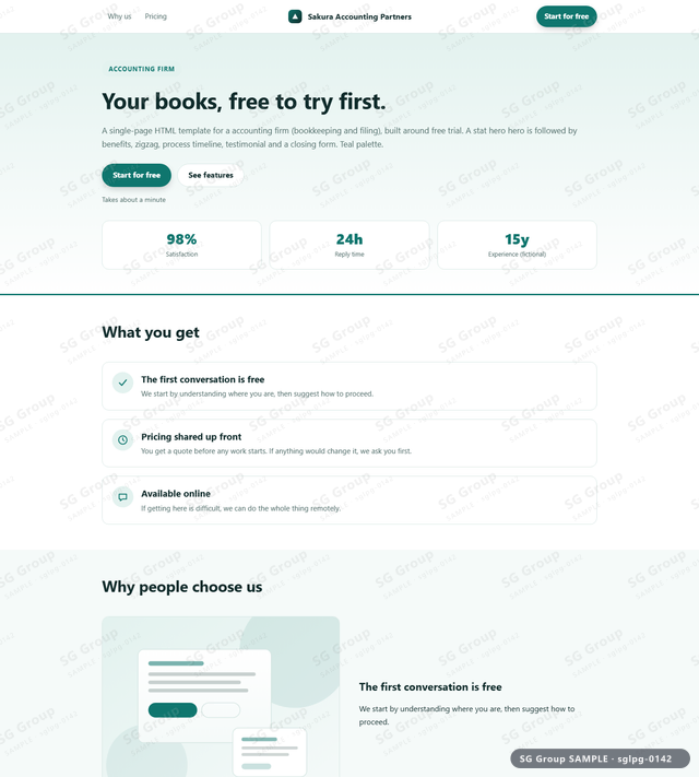 Thumbnail of Accounting Firm — Free Trial | stat hero, Teal, an HTML landing-page template for accounting firm aimed at free trial.