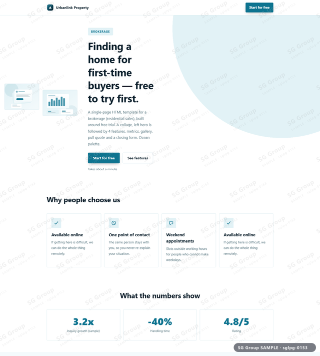 Thumbnail of Brokerage — Free Trial | collage, left, Ocean, an HTML landing-page template for brokerage aimed at free trial.
