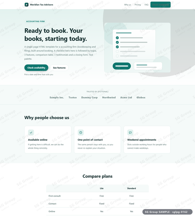 Thumbnail of Accounting Firm — Booking | checklist hero, Teal, an HTML landing-page template for accounting firm aimed at booking.