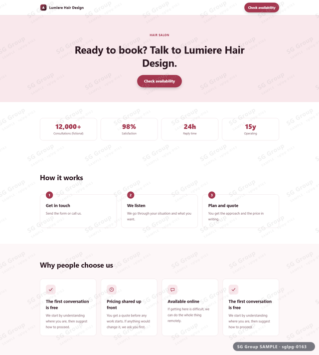 Thumbnail of Hair Salon — Booking | banner CTA, Rose, an HTML landing-page template for hair salon aimed at booking.