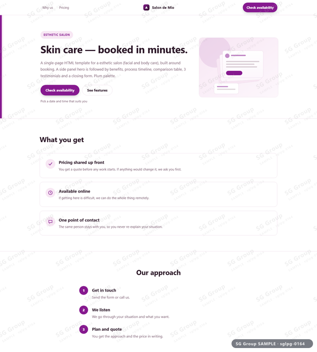 Thumbnail of Esthetic Salon — Booking | side panel, Plum, an HTML landing-page template for esthetic salon aimed at booking.
