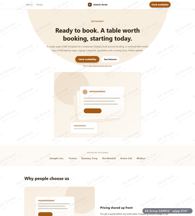 Thumbnail of Restaurant — Booking | centered with media, Amber, an HTML landing-page template for restaurant aimed at booking.