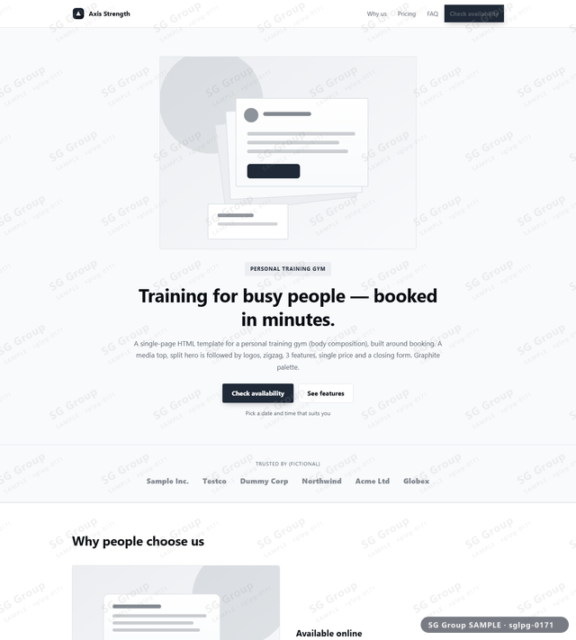 Thumbnail of Personal Training Gym — Booking | media top, split, Graphite, an HTML landing-page template for personal training gym aimed at booking.